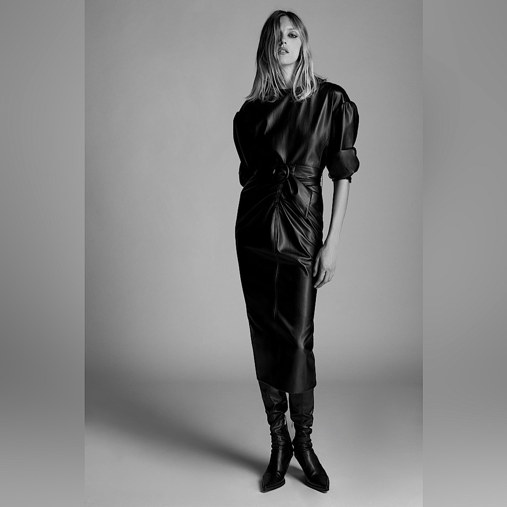 ZARA Faux Leather Belted Dress